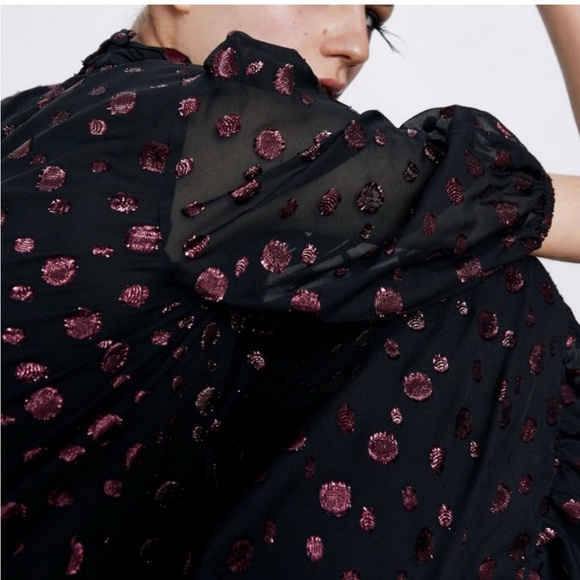 Zara midi dress pink metallic polka dots - Picture 2 of 4